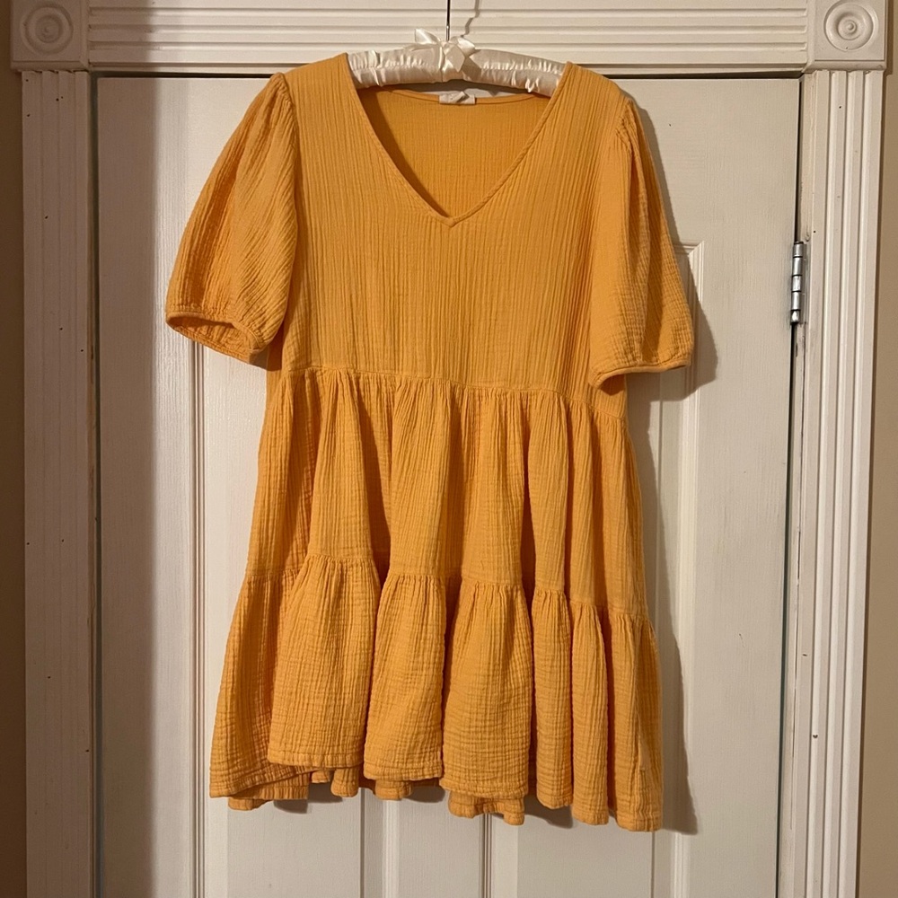 a.n.a Golden Yellow V-Neck Tiered Mini Dress